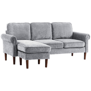 Canapé d'angle moderne avec méridienne amovible, pieds en bois, gris