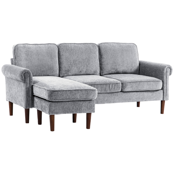 Canapé d'angle moderne avec méridienne amovible, pieds en bois, gris