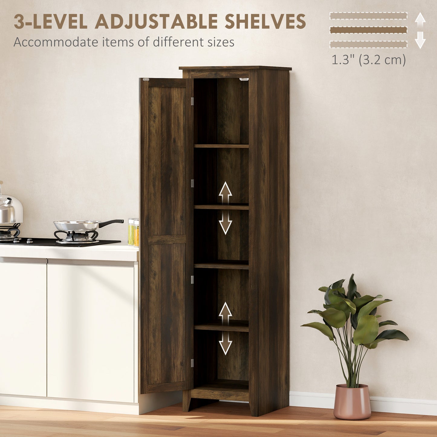 67" Farmhouse Style Kitchen Storage Cabinet with Barn Door and Adjustable Shelves, Brown