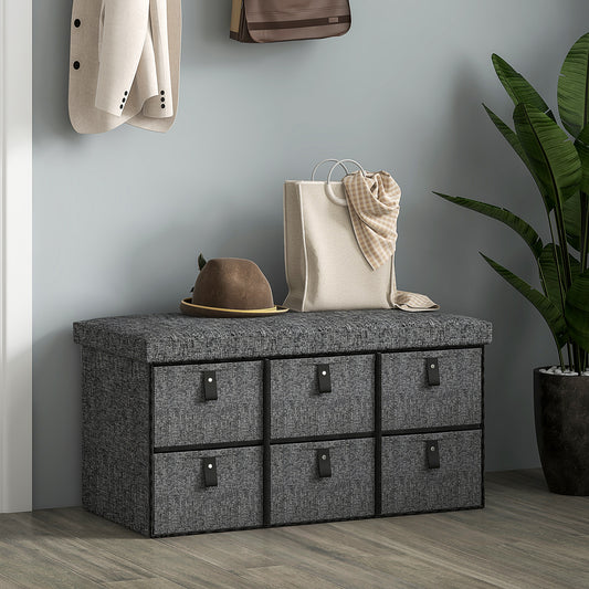 HOMCOM Shoe Bench with Seat, Shoe Storage with Cushion and 6 Fabric Drawers for Entryway, Hallway, Bedroom, Anthracite Grey