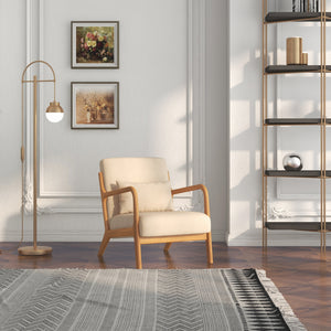 Fauteuil lounge en tissu avec pieds en bois et rembourrage épais, beige