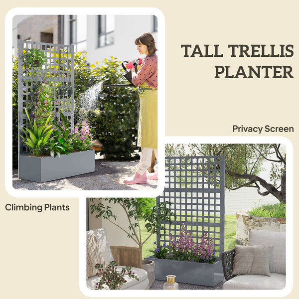 Galvanized raised planter with trellis for climbing plants and vegetables, grey wood look