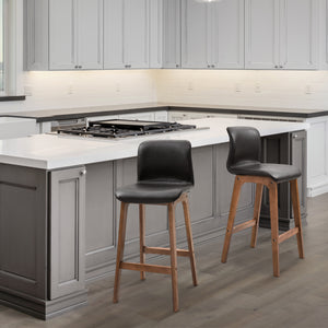 Set of 2 modern bar stools, dark brown.