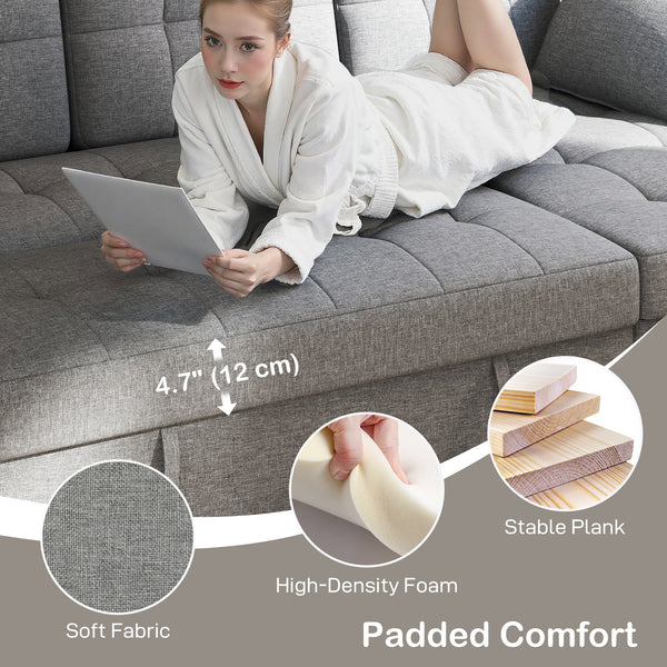 Canapé-lit sectionnel convertible avec port USB-A+C, gris