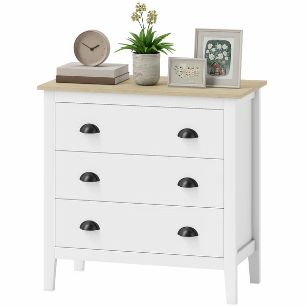 Commode avec glissières silencieuses à 3 tiroirs pour chambre, blanche