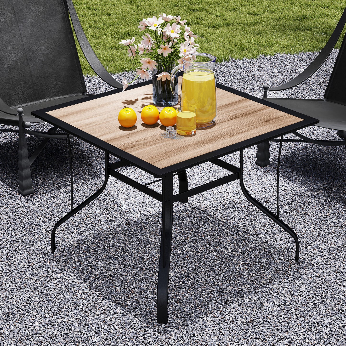 Outsunny Square Dining Table 91 x 91 x 71 cm with Umbrella Hole, Easy Clean Tabletop and Stainless Steel Frame, for Garden and Poolside.