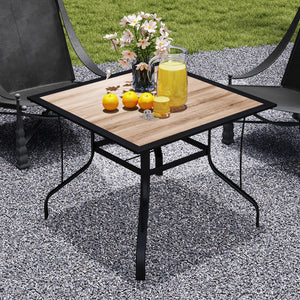 Table à manger carrée avec trou pour parasol, plateau facile à nettoyer et cadre en acier inoxydable