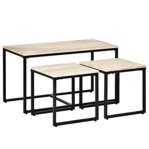 Lot de 3 tables basses modernes avec cadre en métal noir, naturel