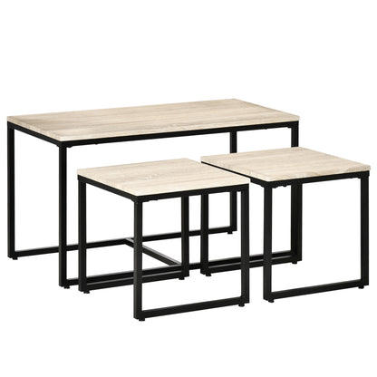 Lot de 3 tables d'appoint modernes avec cadre en métal noir pour salon, naturel