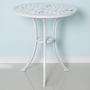 Ensemble de bistrot d'extérieur style antique 3 pièces, table et chaises de patio avec trou pour parasol, blanc