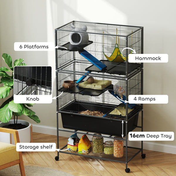 Cage à furet roulante 59" à 5 niveaux avec rampes antidérapantes et hamac, gris foncé