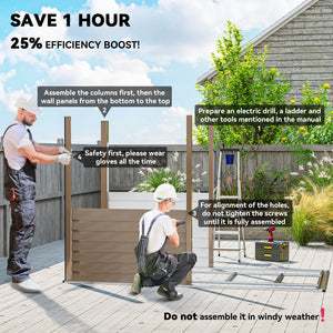 Lean-to steel garden shed with foundation kit, lockable doors, brown