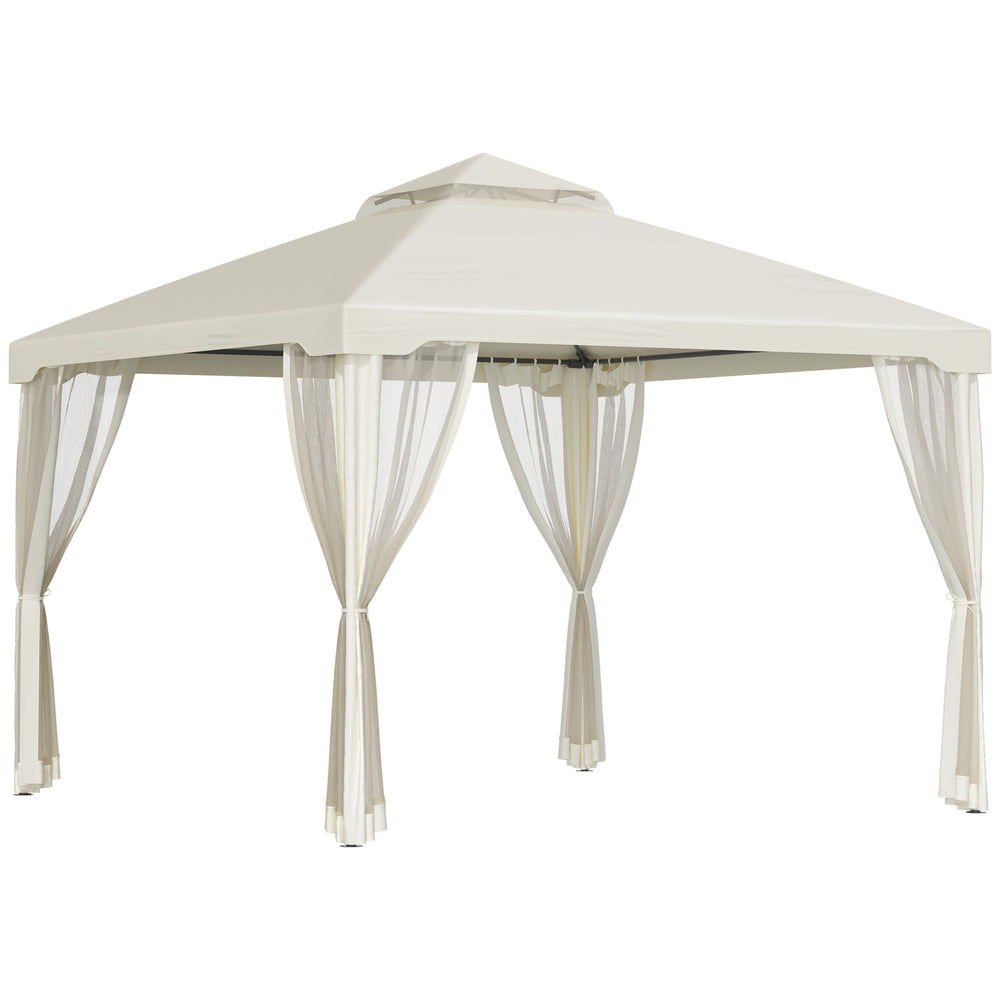 Gazebo 10 x 10 pieds avec structure en acier et moustiquaire, blanc crème