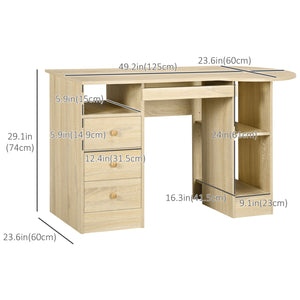 Bureau d'ordinateur avec rangement, étagères et tiroirs, bois naturel
