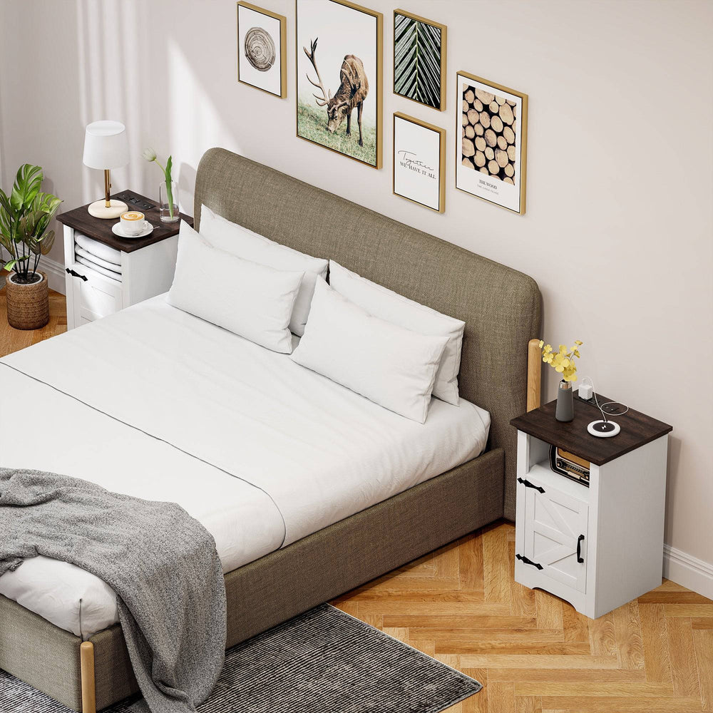 Lot de 2 tables d'appoint, tables de chevet avec prises de charge, blanc