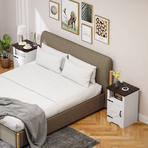 Lot de 2 tables d'appoint, tables de chevet avec prises de charge, blanc