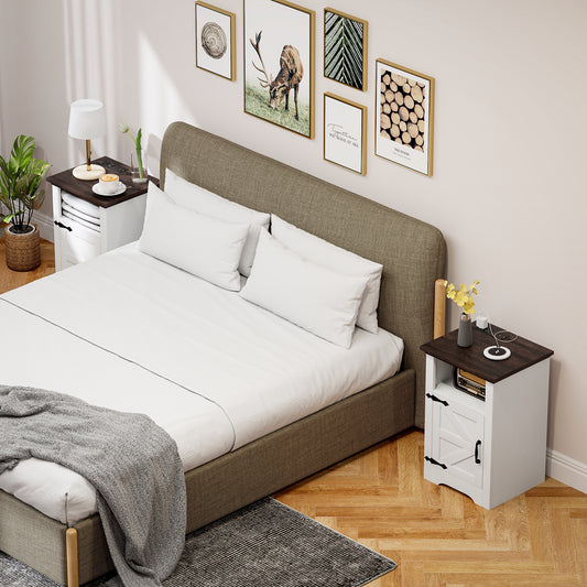 HOMCOM Set of 2 Side Tables, Night Stands with Charging Outlets, White |