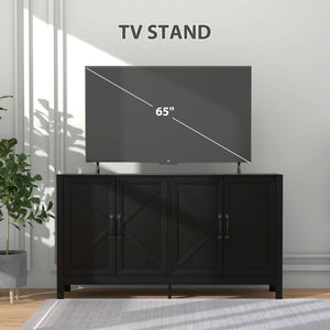 Storage buffet with sliding barn door and adjustable shelf, black oak