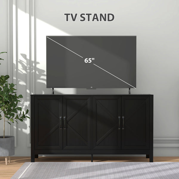 Storage buffet with sliding barn door and adjustable shelf, black oak