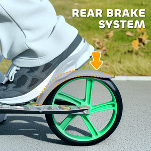 Scooter for children from 6 to 12 years old, adjustable height, rear brake, large 200 mm wheel, foldable, green
