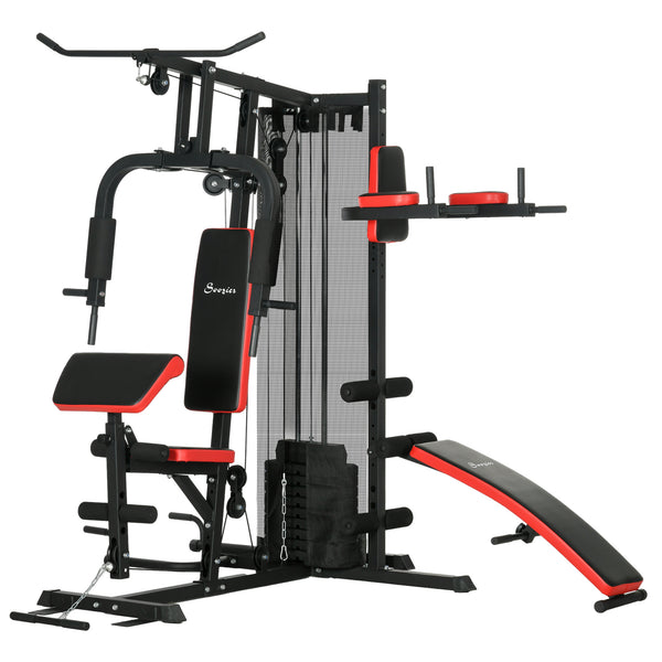 Appareil de musculation multifonction avec banc pour abdominaux, support pour pompes, station de dips, poids de 65 kg