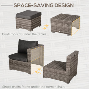 8 Pieces Patio Furniture Set, Outdoor Wicker Rattan Sofa Set Yard Conversation Seat Tea Table and Footstool Garden Patio Furniture w/ 2 Set Cushion Cover Grey & Orange