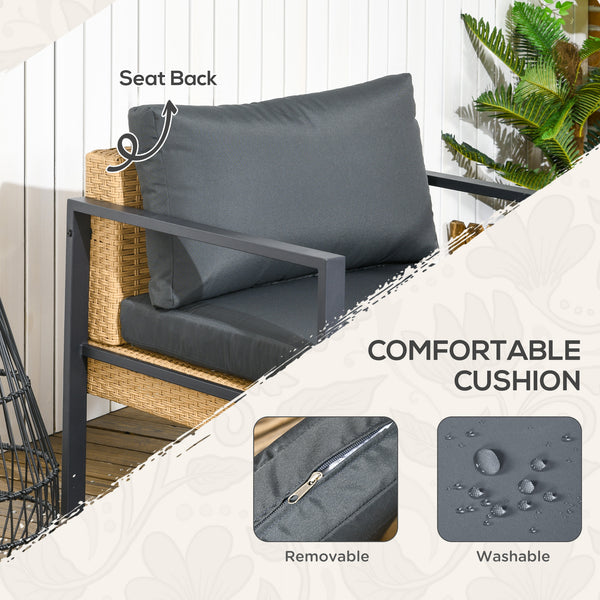 Ensemble de meubles de jardin en osier 6 pièces avec canapé, fauteuil, tabouret, table, coussins,