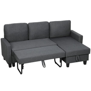 Canapé-lit en forme de L avec lit gigogne, méridienne réversible avec rangement, assise large et profonde, gris anthracite