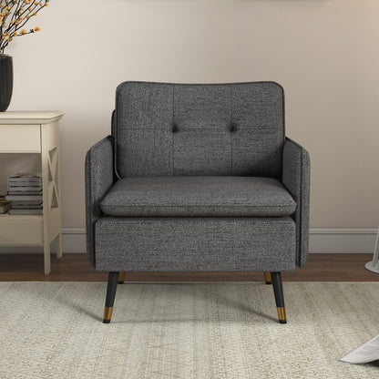 Fauteuil d'appoint moderne rembourré avec coussin de dossier capitonné et pieds en acier, pour salon et chambre, gris foncé