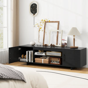 TV stand with power outlet and 2 cable holes for 65-inch TVs - Black