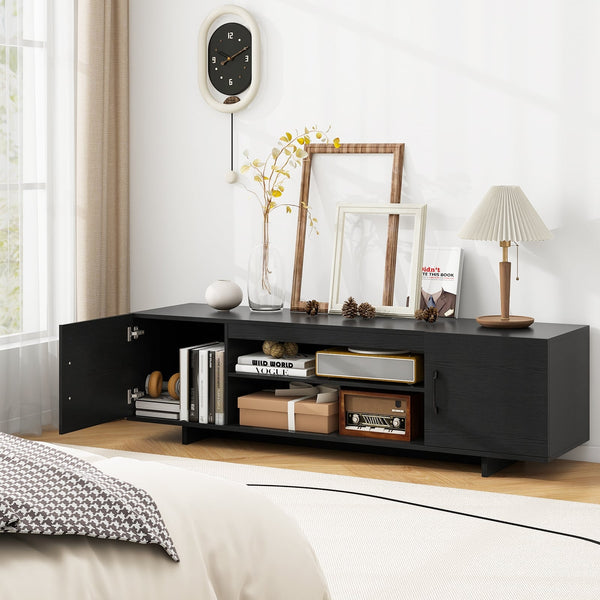 TV stand with power outlet and 2 cable holes for 65-inch TVs - Black