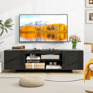 TV stand with power outlet and 2 cable holes for 65-inch TVs - Black