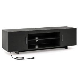 TV stand with power outlet and 2 cable holes for 65-inch TVs - Black
