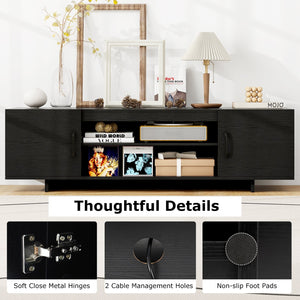 TV stand with power outlet and 2 cable holes for 65-inch TVs - Black