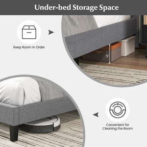 Queen-size upholstered platform bed with square stitched headboard