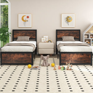 Single metal bed frame with high headboard and silent bars