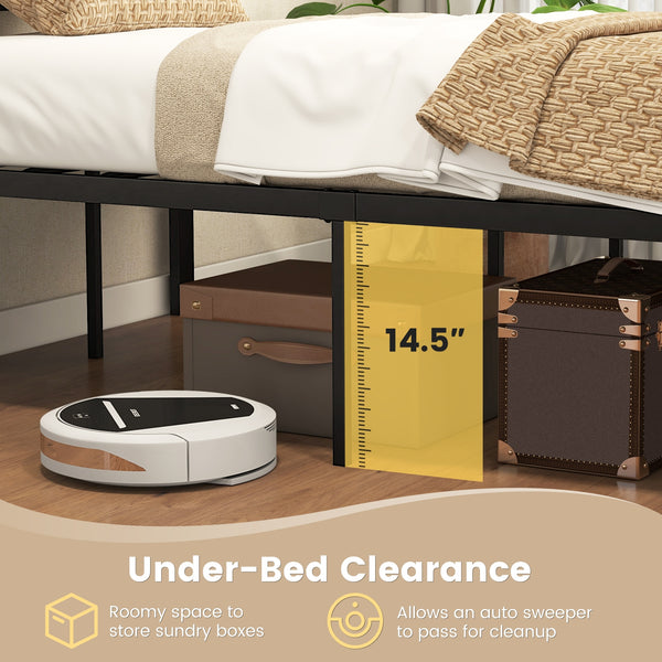 Single metal bed frame with high headboard and silent bars