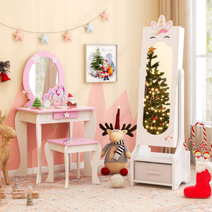 Children's jewelry cabinet with full-length mirror for children's bedroom and playroom - White