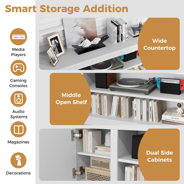 TV stand with 3 adjustable shelves and anti-tip kits for TVs up to 80 inches - White