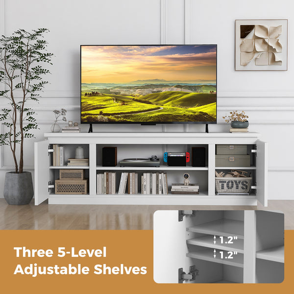 TV stand with 3 adjustable shelves and anti-tip kits for TVs up to 80 inches - White