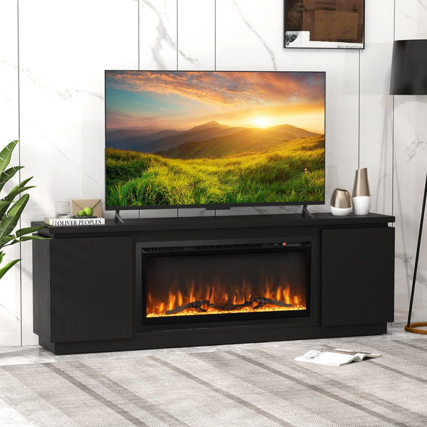 TV stand with chimney for TVs up to 80 inches with 3 adjustable shelves - Black