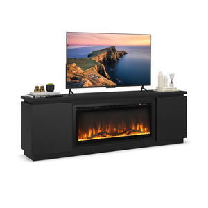 TV stand with chimney for TVs up to 80 inches with 3 adjustable shelves - Black