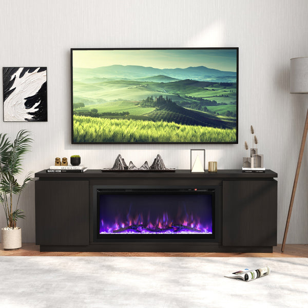 TV stand with chimney for TVs up to 80 inches with 3 adjustable shelves - Black