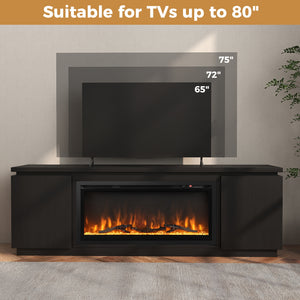 TV stand with chimney for TVs up to 80 inches with 3 adjustable shelves - Black