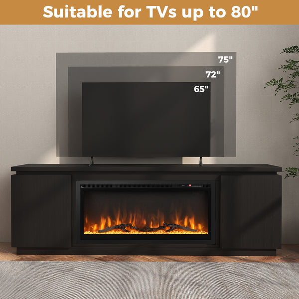 TV stand with chimney for TVs up to 80 inches with 3 adjustable shelves - Black