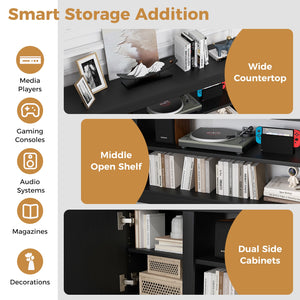 TV stand with chimney for TVs up to 80 inches with 3 adjustable shelves - Black