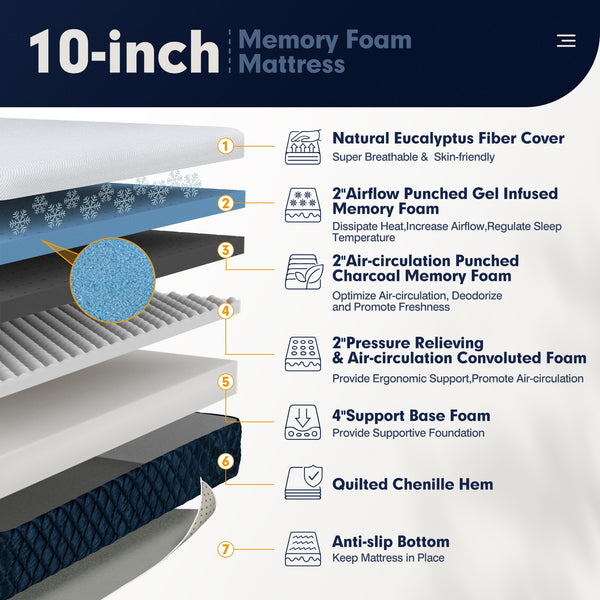 Matelas en mousse à mémoire avec housse en tissu jacquard