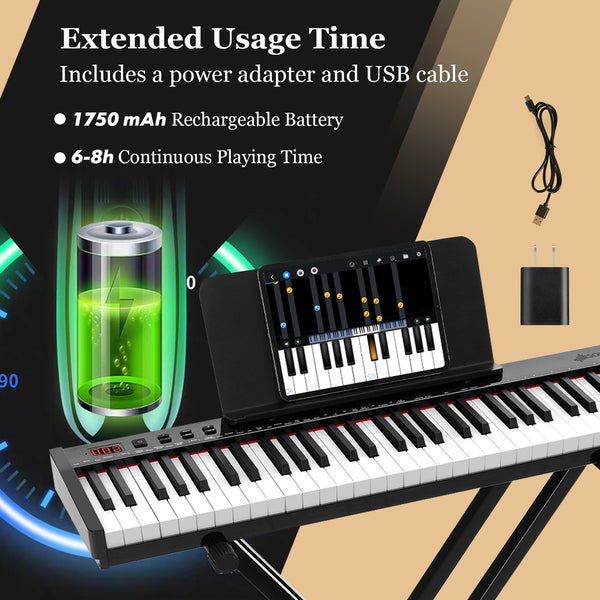 Ensemble complet de piano numérique portable à 61 touches avec support et tabouret
