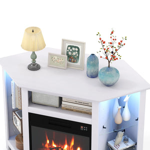 Meuble TV d'angle avec cheminée et lumières LED et commande intelligente par application pour téléviseur 50 pouces
