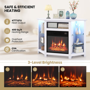 Corner TV unit with fireplace, LED lighting and smart control app for 50-inch TVs - White